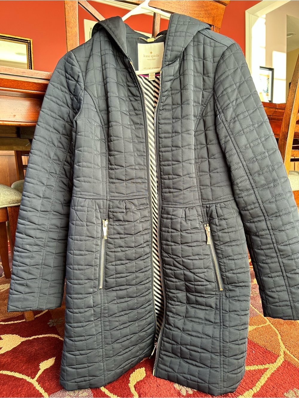 Kate Spade New York Women's Quilted Navy Hooded Coat